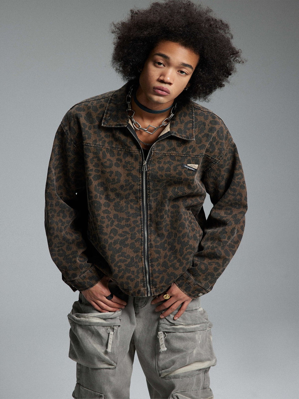 Street Style Color-Blocked Leopard Jacket