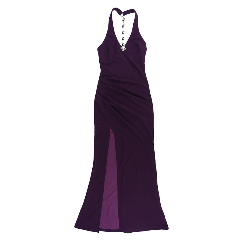 Elegant Deep V Purple Dress