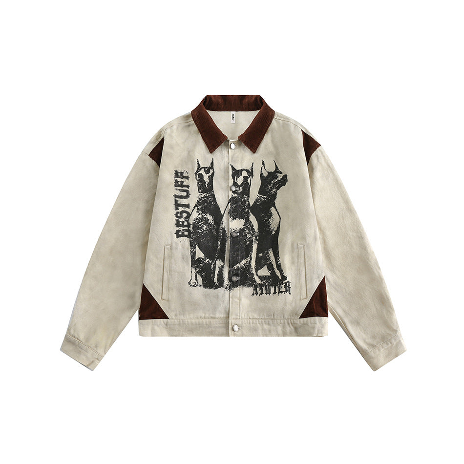 Street Style Patchwork Washed Vintage Graffiti Jacket