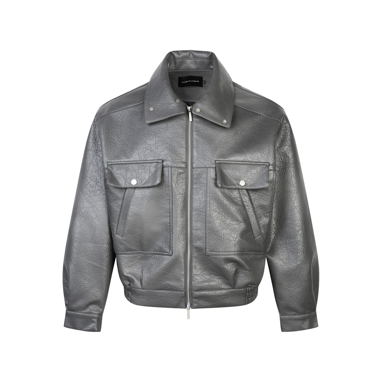 Casual Turn-down Collar Jacket for Men and Women PU Leather with Litchi Pattern