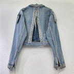 Studded Diamond Fringed Denim Jacket