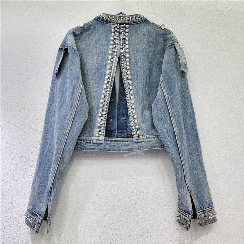Studded Diamond Fringed Denim Jacket