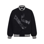 Leather Embroidered Splicing Jacket Coat