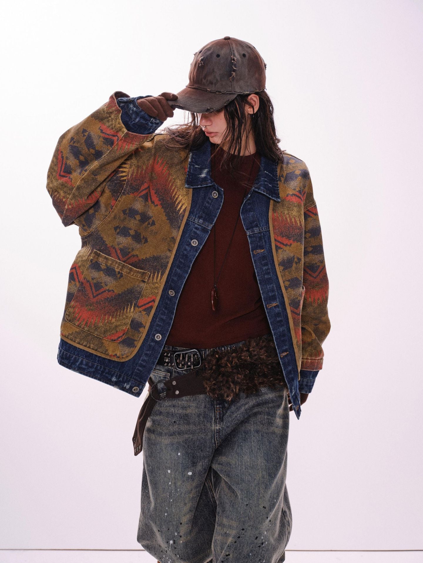 Street Western Jacquard Denim Jacket