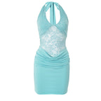 Strap backless lace patchwork dress