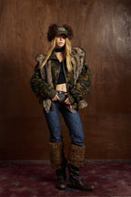 Oversized Camo Fur-Trimmed Winter Coat
