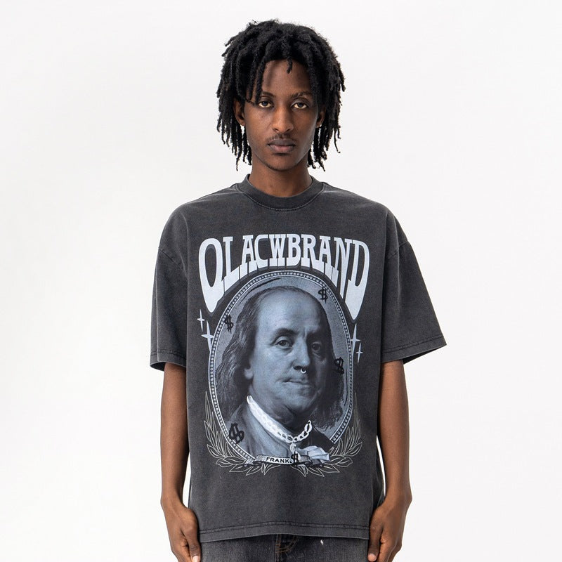 Men's Vintage Retro Portrait Print Crew Neck Short Sleeve T-Shirt