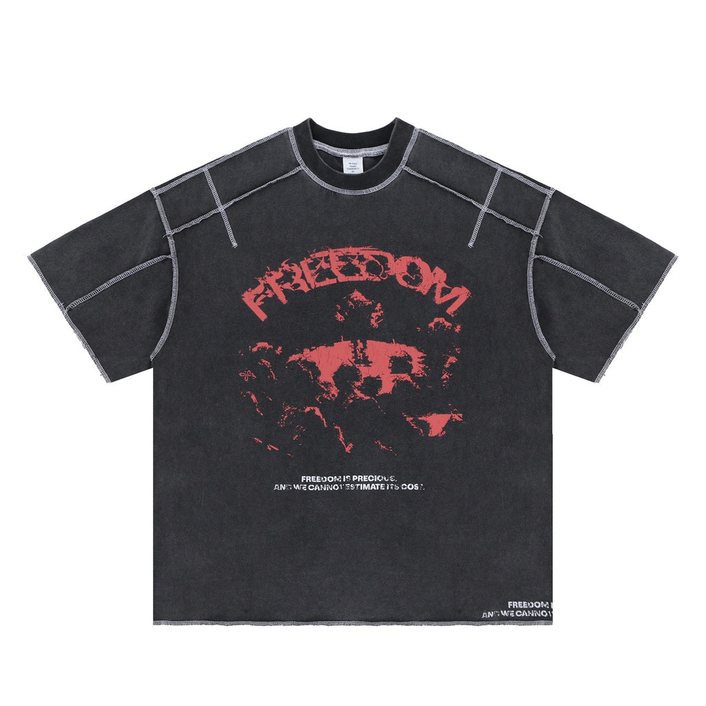 Men's Clothing Reversible Design Letter Print Retro Short Sleeve T-Shirt