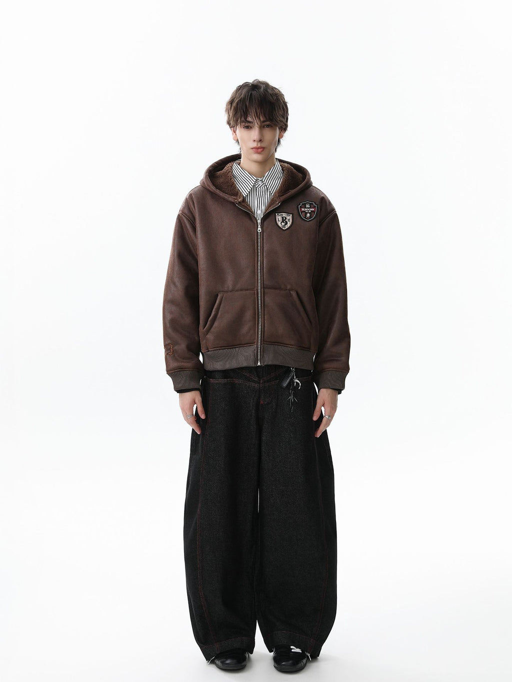 Black Hoodie Jacket with Patch Detail