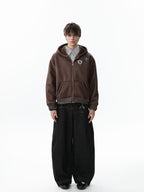 Black Hoodie Jacket with Patch Detail