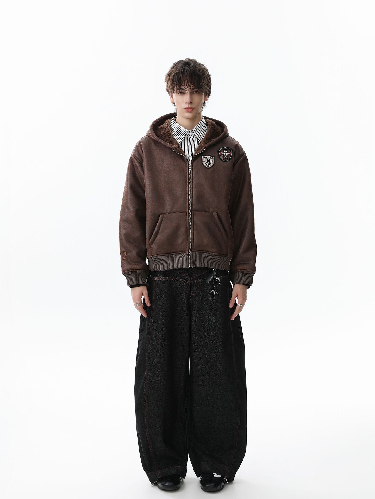 Black Hoodie Jacket with Patch Detail