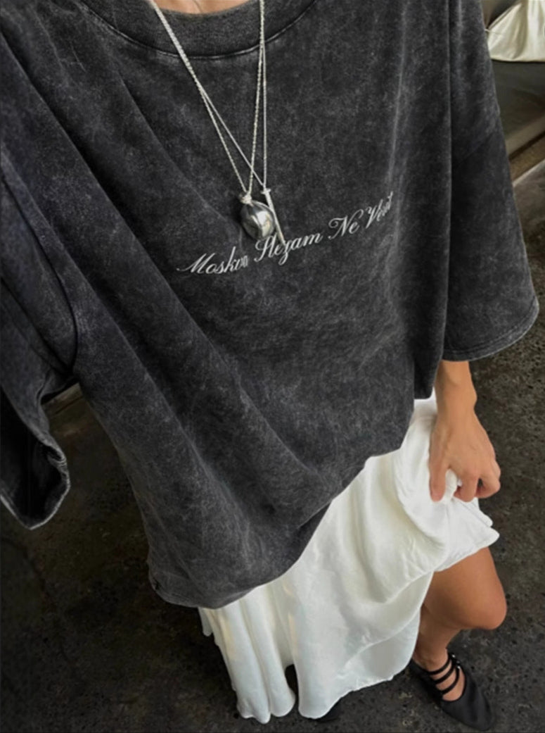 Style INS Trendy Short Sleeve T-Shirt Women Summer New Water Washed Vintage Design Tee Top