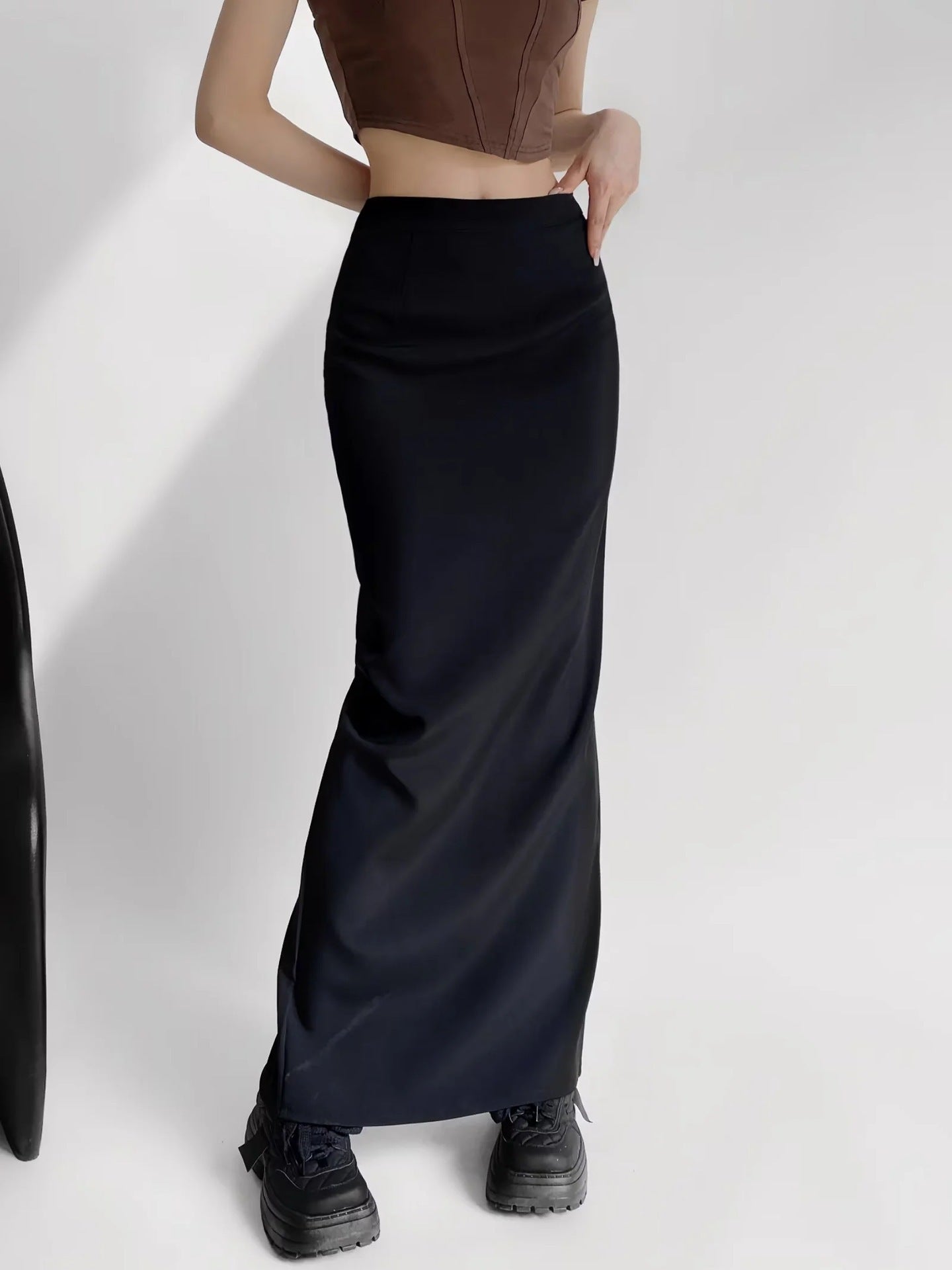 Back-Slit Fitted Midi Skirt