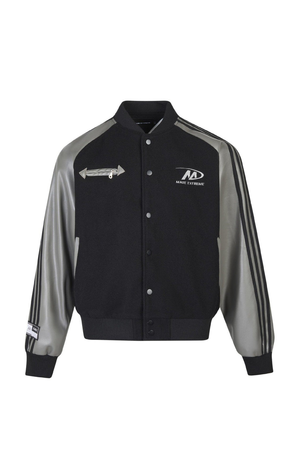 Color Block PU Leather Sleeve Baseball Coat