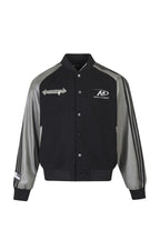 Color Block PU Leather Sleeve Baseball Coat