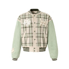 Embroidered Plaid Baseball Jacket