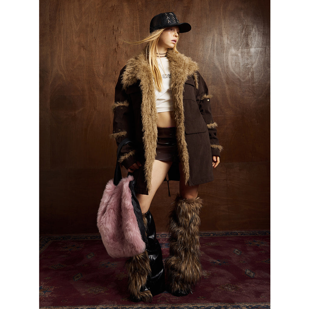 Velvet Cotton Fur Collar Coat