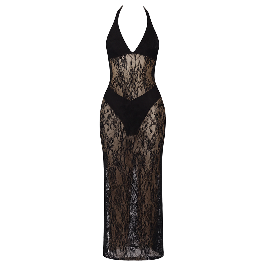 Elegant Lace Backless Slit Dress