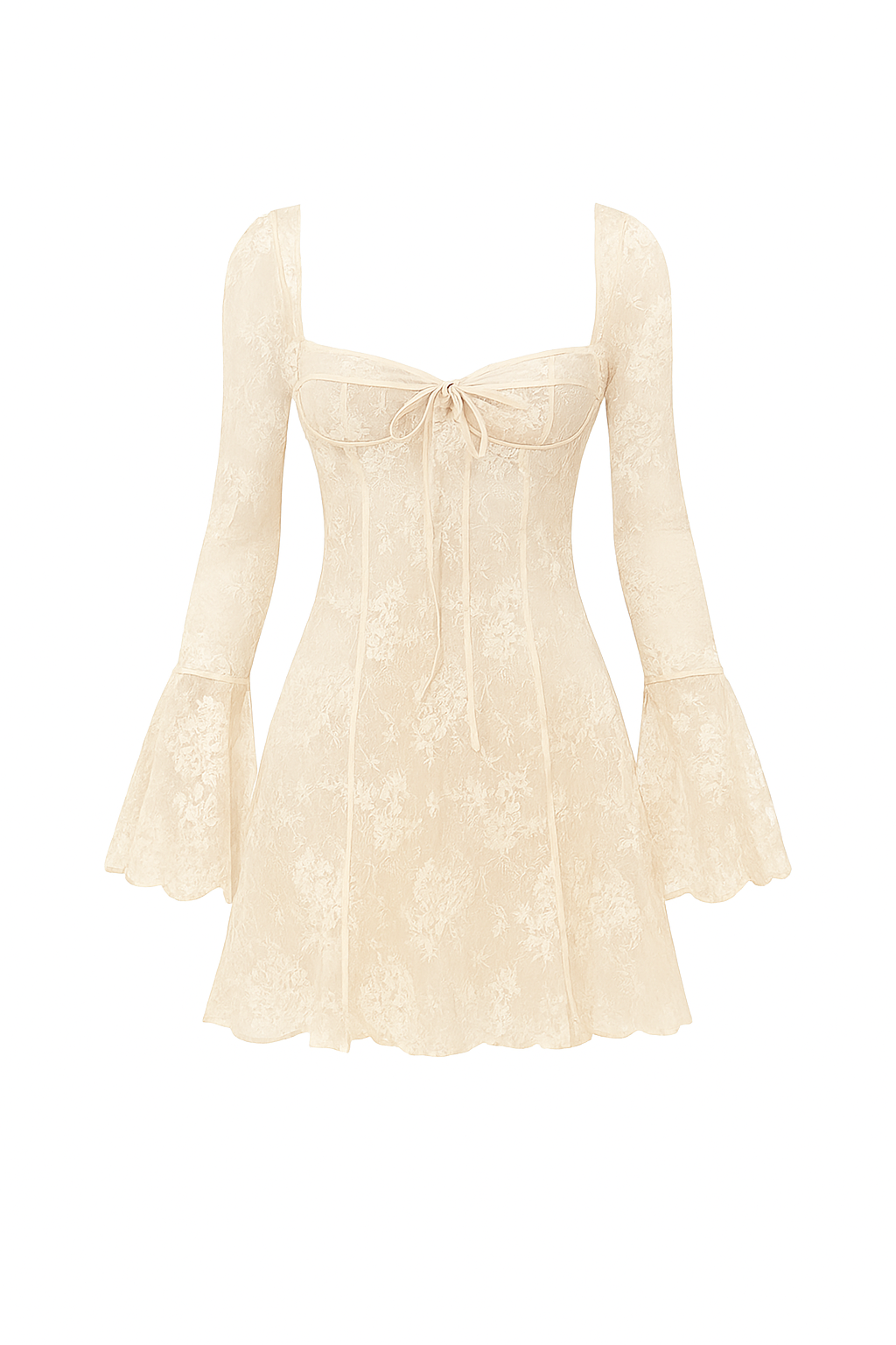 Lace Flare Long Sleeve Belted Dress