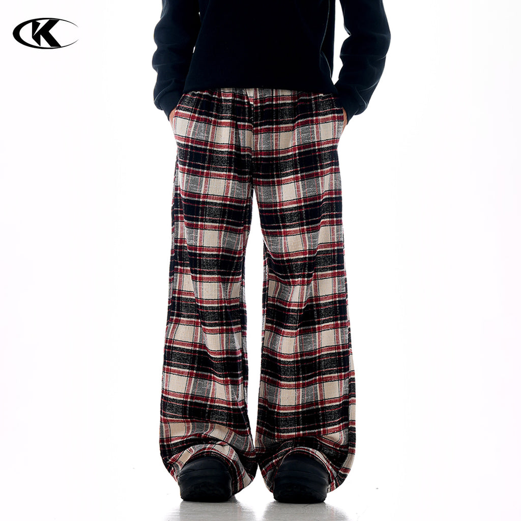 Block Red Plaid Casual Trousers