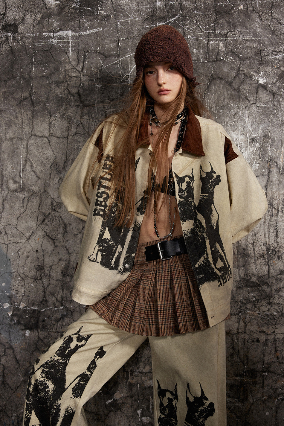 Street Style Patchwork Washed Vintage Graffiti Jacket