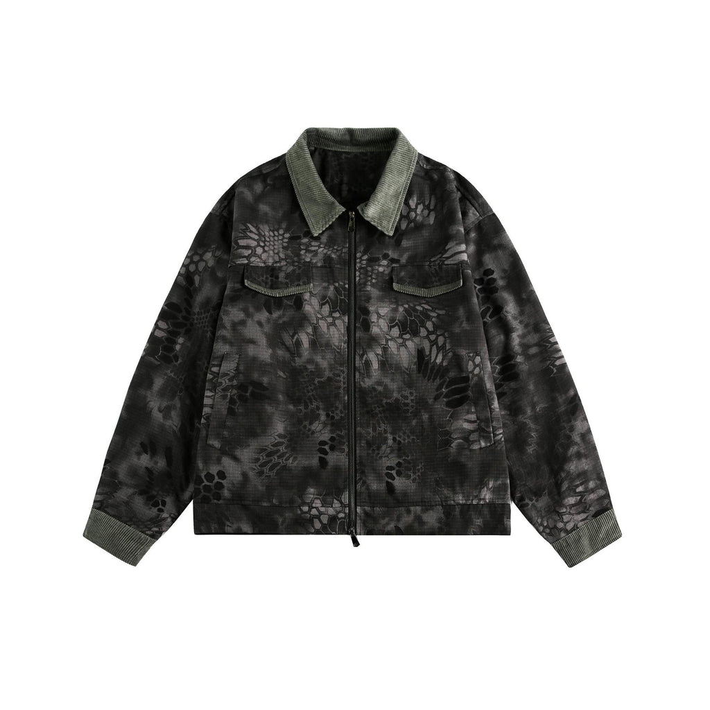 Retro camouflage snake pattern contrasting workwear jacket