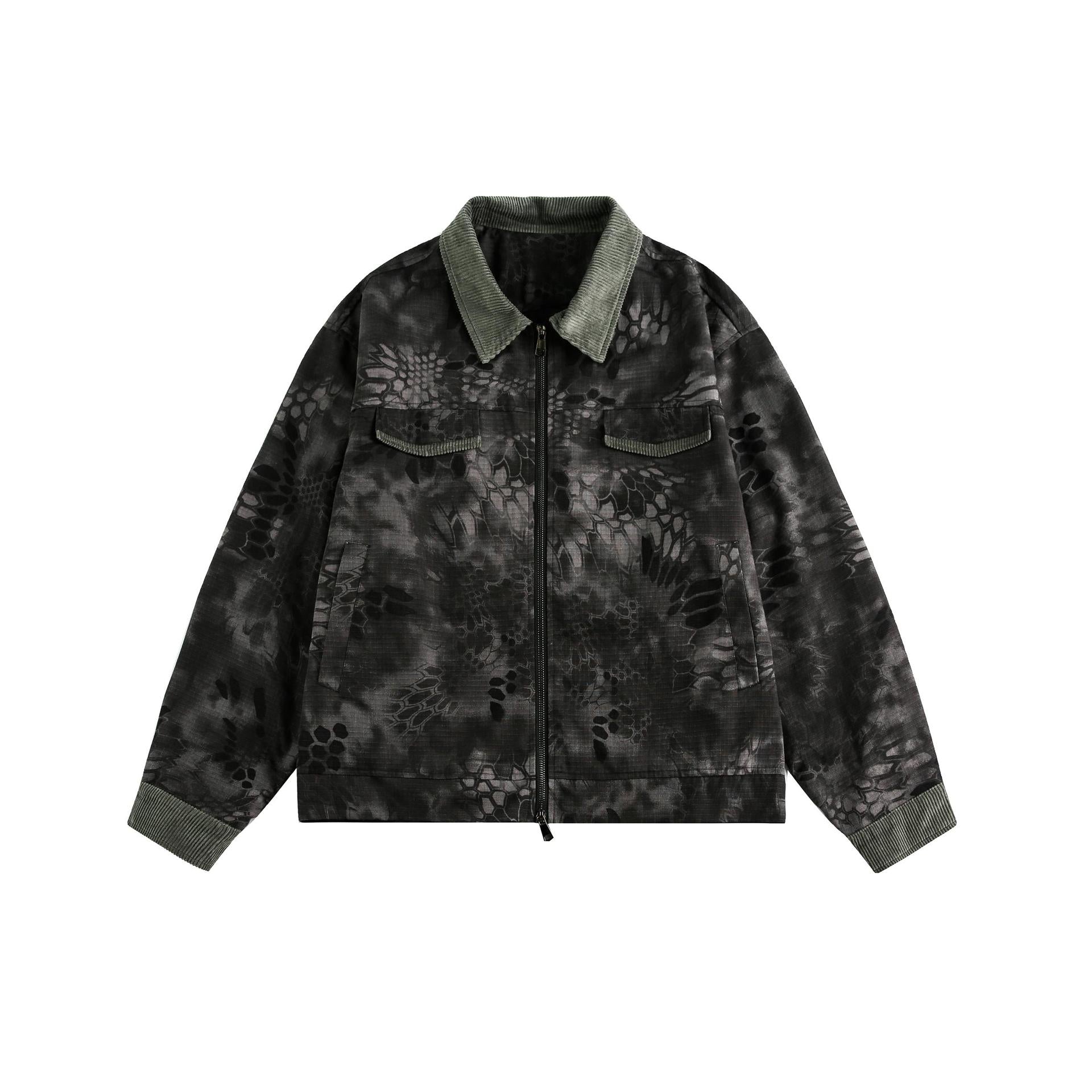 Retro camouflage snake pattern contrasting workwear jacket