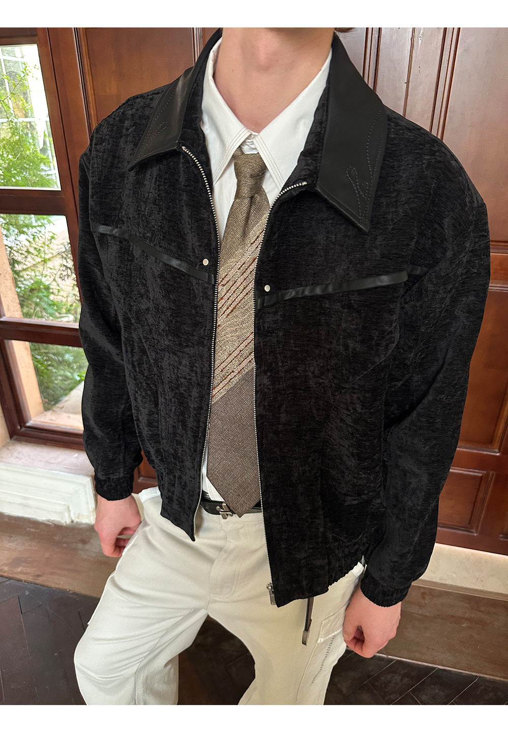 Velvet Luxury Leather Inserts Jacket