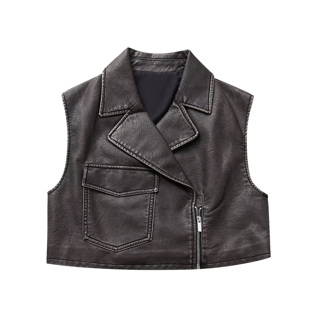 Collar pocket with zipper PU vest vest for women in vest