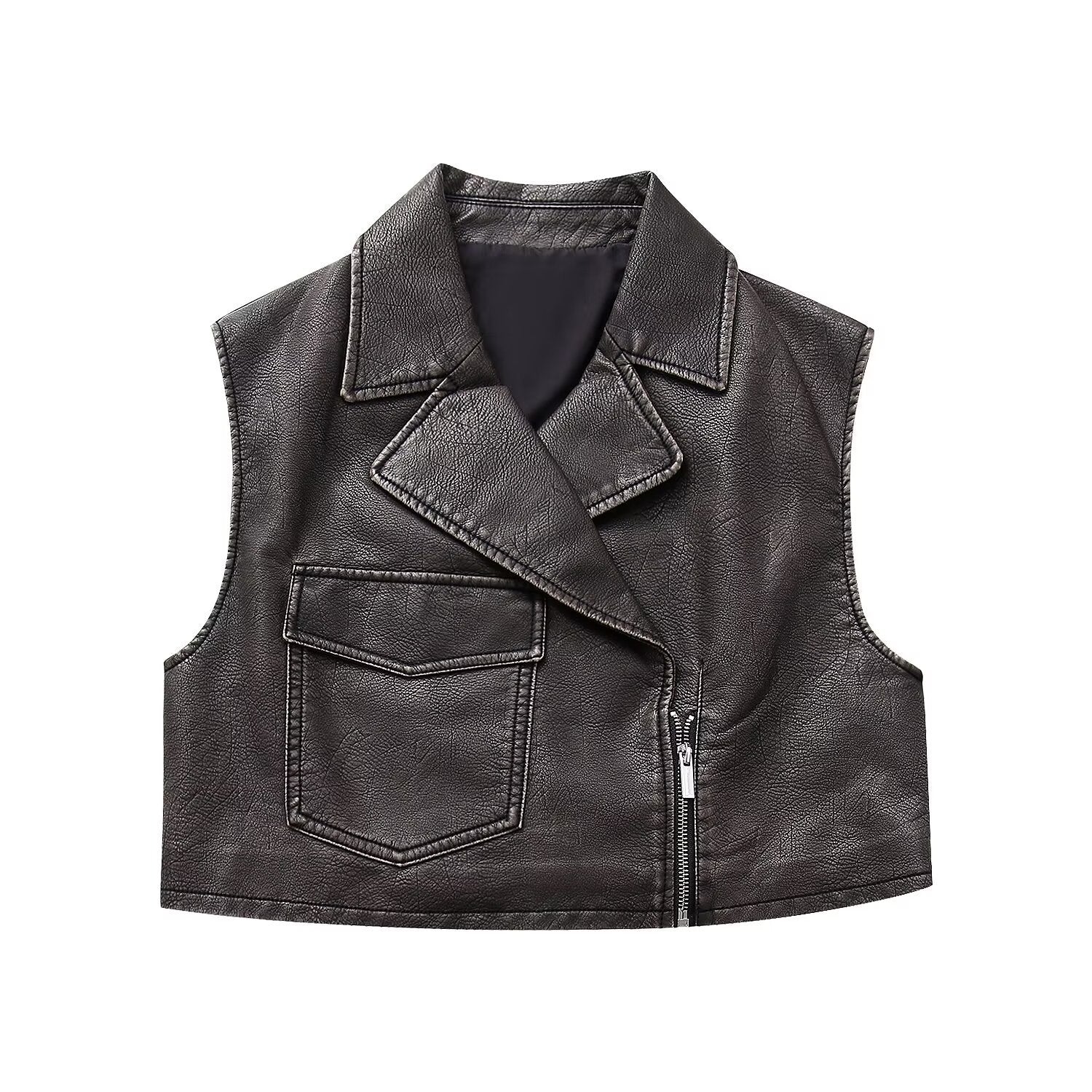 Collar pocket with zipper PU vest vest for women in vest