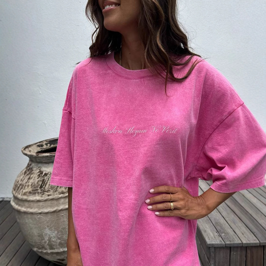 Style INS Trendy Short Sleeve T-Shirt Women Summer New Water Washed Vintage Design Tee Top