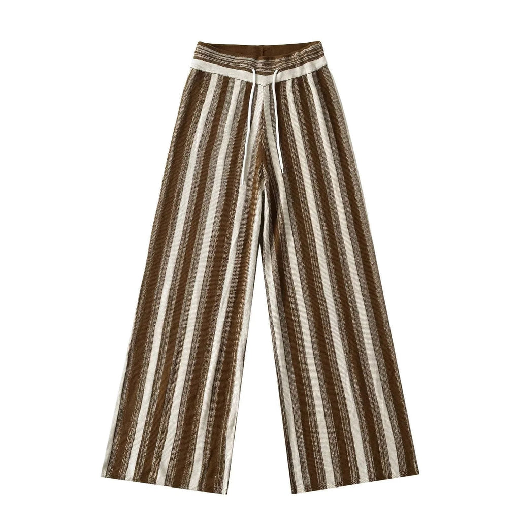 Knitted striped wide leg pants