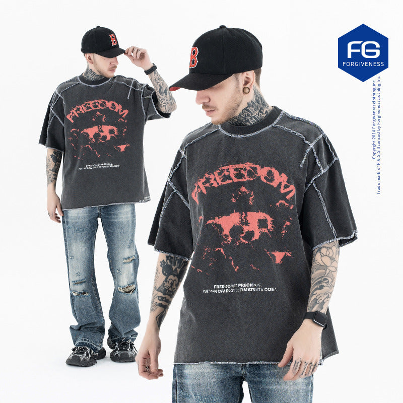 Reversible Design Letter Print Retro T-Shirt