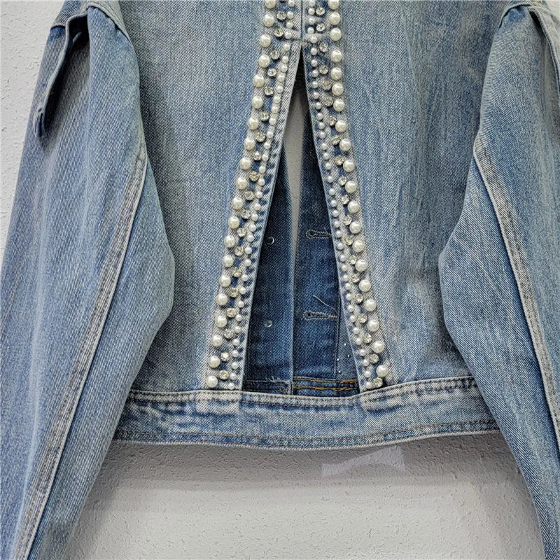 Studded Diamond Fringed Denim Jacket