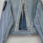 Studded Diamond Fringed Denim Jacket