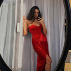 Tailored strapless velvet dress