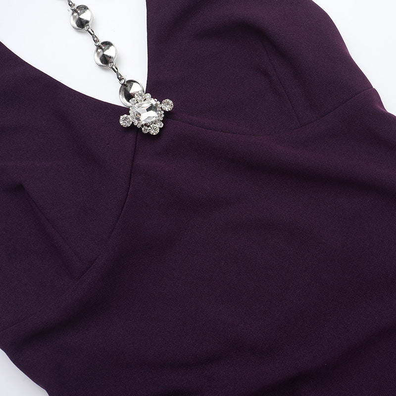 Elegant Deep V Purple Dress