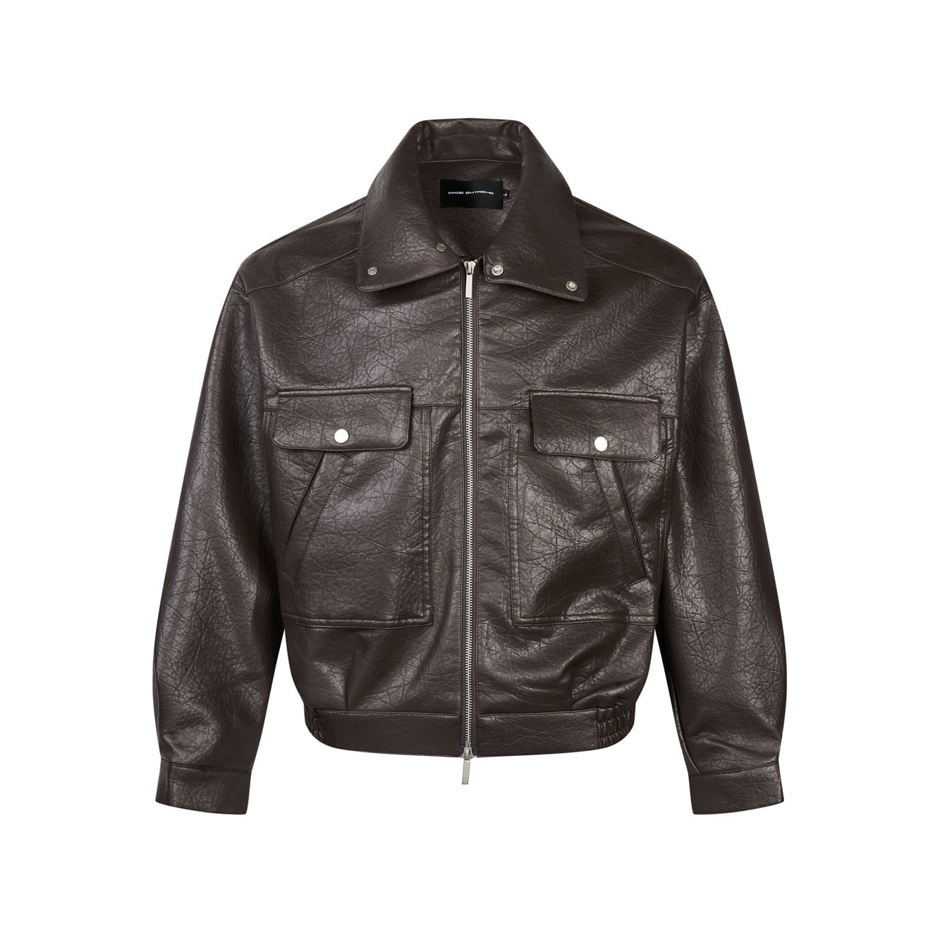 Casual Turn-down Collar Jacket for Men and Women PU Leather with Litchi Pattern