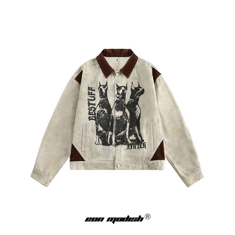 Street Style Patchwork Washed Vintage Graffiti Jacket
