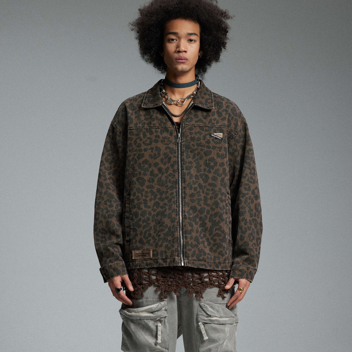 Street Style Color-Blocked Leopard Jacket