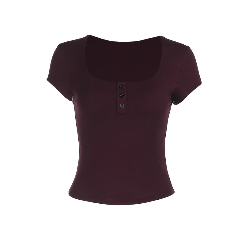 Burgundy Button Detail Crop Top