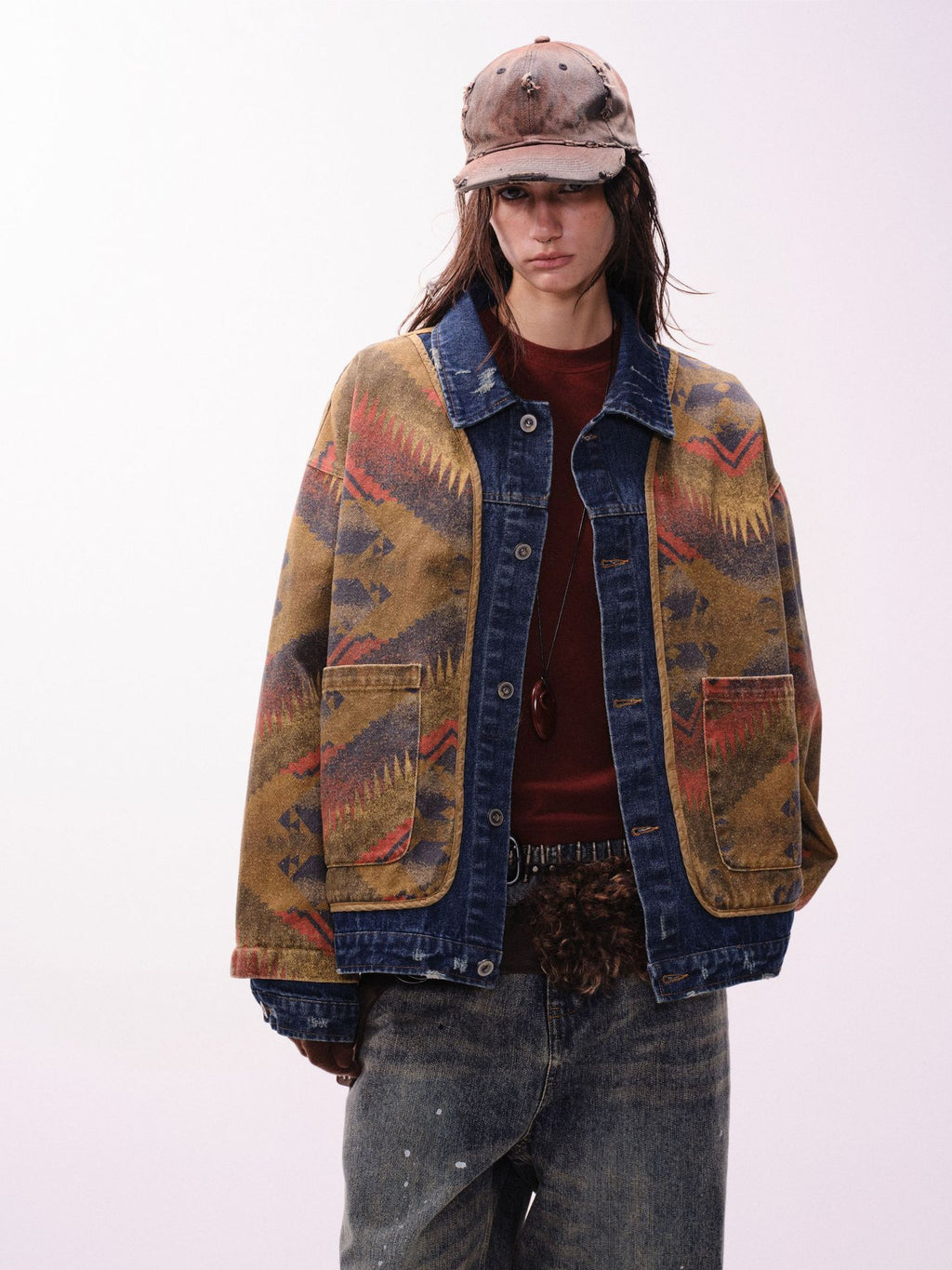 Street Western Jacquard Denim Jacket