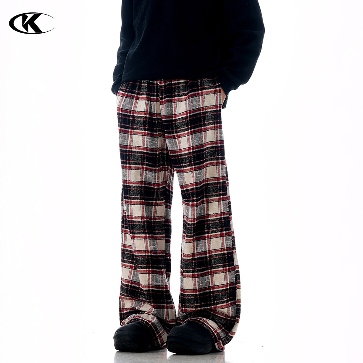 Block Red Plaid Casual Trousers