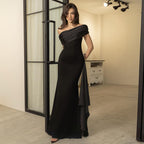 One Shoulder Mesh Ribbon Dress