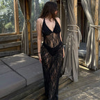 Elegant Lace Backless Slit Dress