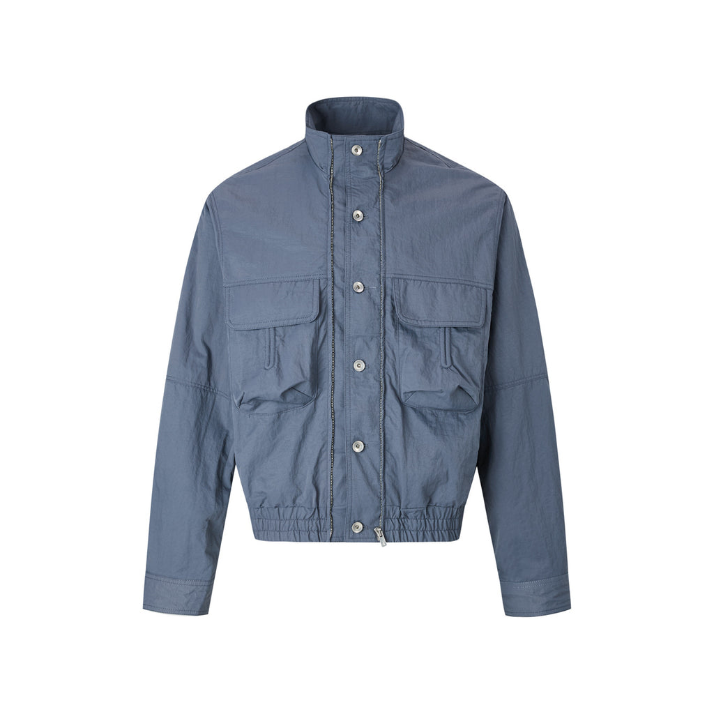 Wide Boxed Nylon Stand Collar Jacket
