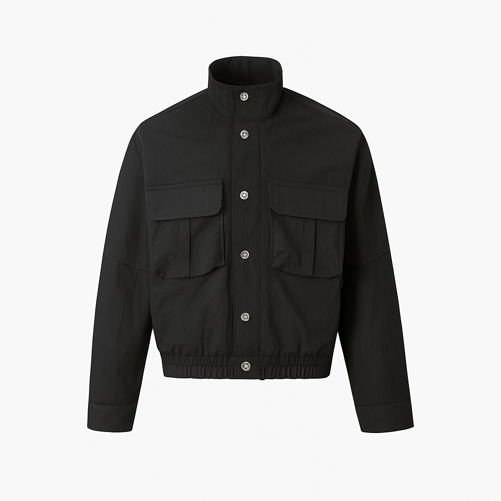 Wide Boxed Nylon Stand Collar Jacket