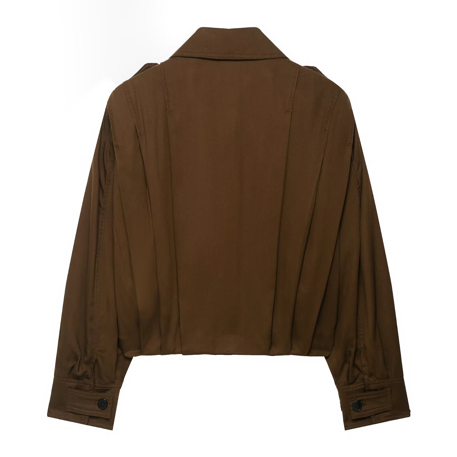 Collared Long Sleeve Pleated Single-Breasted Short Jacket