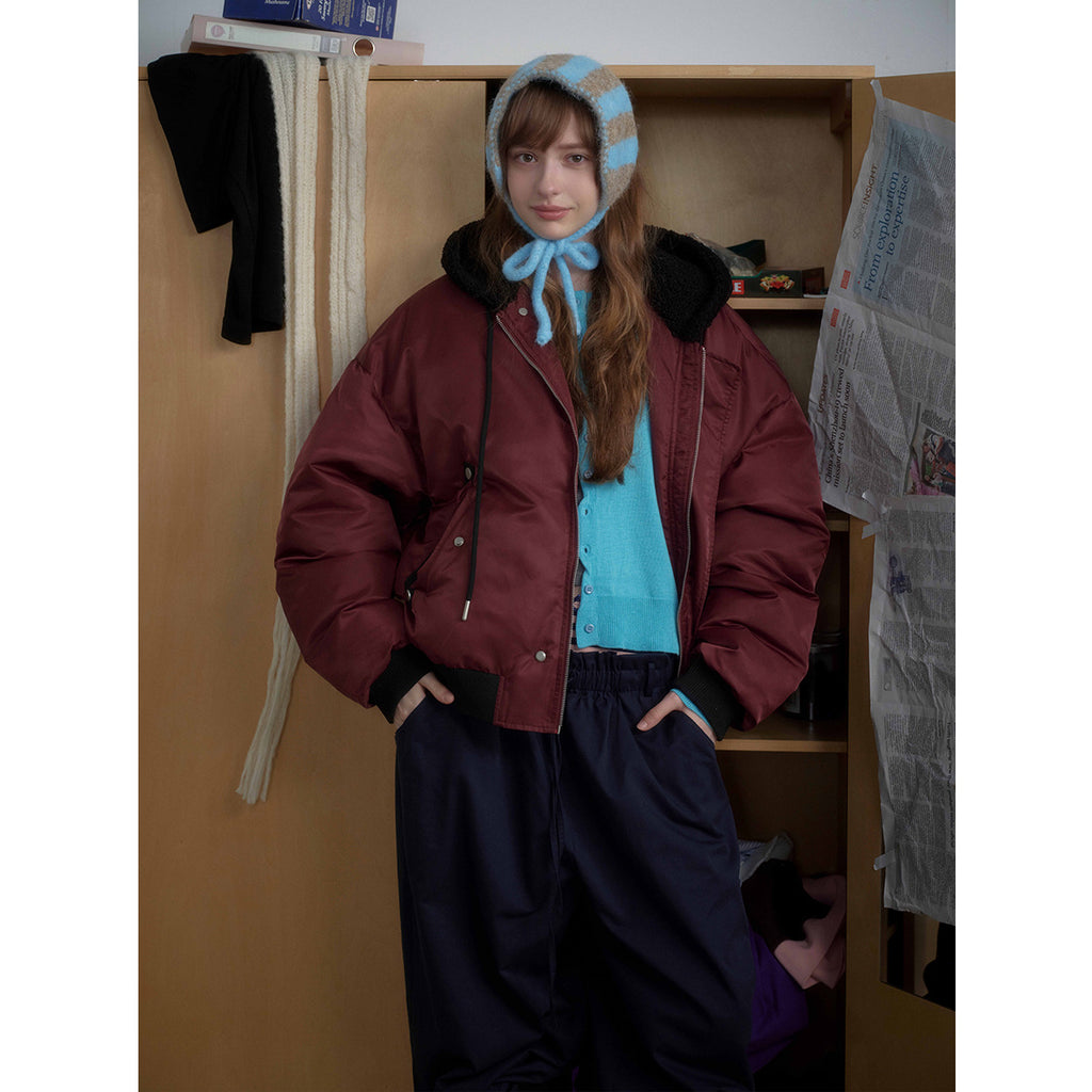 Lamb Wool Spliced Hooded Cotton Jacket