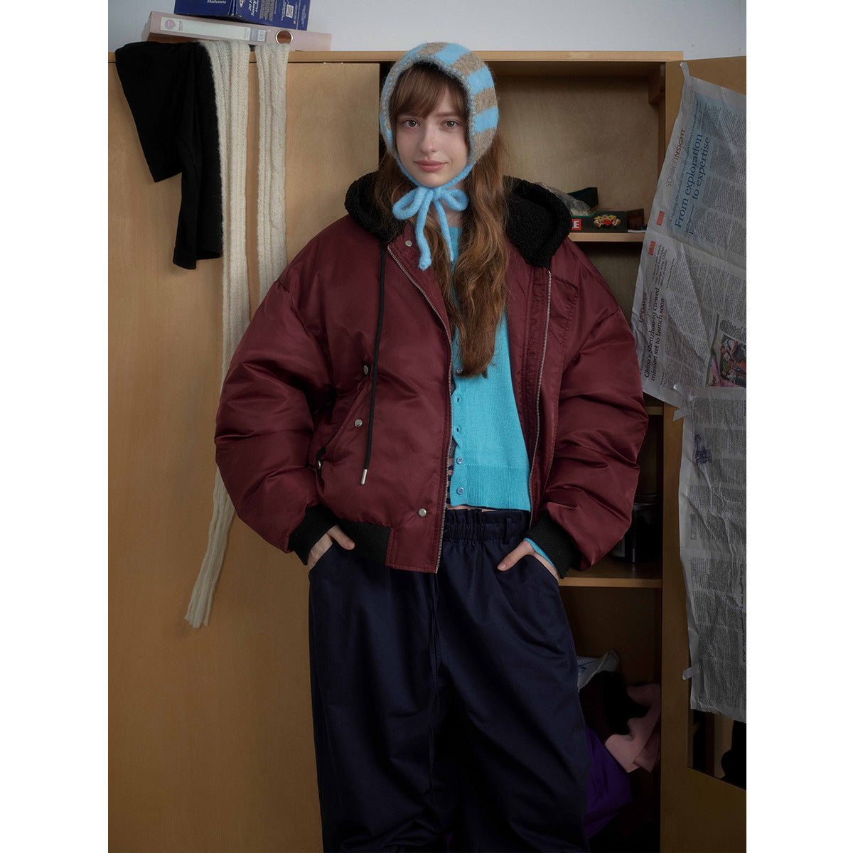 Lamb Wool Spliced Hooded Cotton Jacket